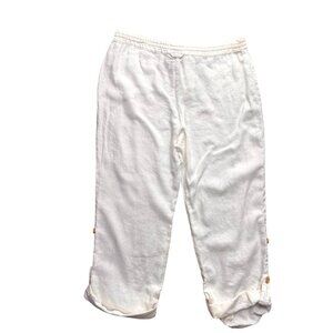 Style & Co Linen Pants Womens 8 Roll Up Embroidered Pocket Pull On Wide Leg Boho